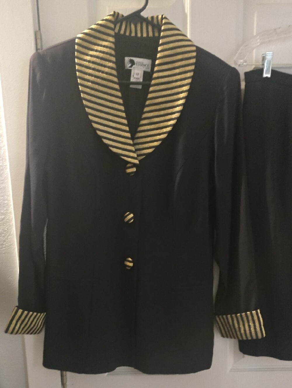 Black Women's Blazer & Skirt Set with Gold Striped Trim - Picture 3 of 9